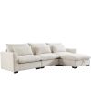 Corduroy Sectional Sofa, L Shaped Couch with Storage Footstool and 3 Pillow, Sectional Couch for Living Room Apartment, Beige