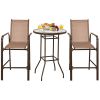 3 Pieces Outdoor Patio Bar Table Stool Set