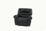 Modern 1pc Manual Motion Recliner Chair Glider Black Color Bonded Leather Armrest Cushion Seating Nailhead Living Room Furniture