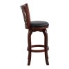 Comfortable Swivel Pub Height Chair 1pc Design Back Dark Cherry Finish Faux Leather Upholstery Solid Wood Furniture, Swivel Bar Chair, Bar Stool