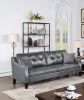 Contemporary Living Room Furniture 2-Pcs Sofa Set Grey Gel Leatherette Couch Sofa And Loveseat Plush Cushion Tufted Plush Sofa Pillows