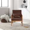 COOLMORE Modern Accent Chair, Solid Wood Padding Lounge Armchairs With One pillow for Living Room, Bedroom, Guest Room (Brown PU)