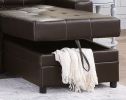 Espresso Convertible Sectional Pull Out Bed Sofa Chaise Reversible Storage Chaise Polyfiber Tufted Couch Lounge