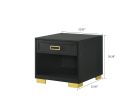 1pc Contemporary Square End Table Storage Drawer Open Shelf Black Gold Finish Metal Pull Knob Living Room Bedroom Wooden Modern Furniture