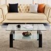 Tempered Clear Glass Coffee Table, 2-Layers Coffee Table Living Room Center Table