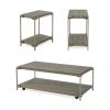 Corbeta 3-Piece Metal Frame Wood Living Room Coffee Table and 2 Chairside Tables Set, Aged Graphite