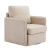 Swivel Accent Chair, Comfy single Sofa chair with storage, Modern arm chair for Living Room, Fabric Swivel Armchair with Metal Base (Beige)