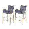 28.75inch Counter Height Bar Stools Set of 2, Bar Height Arm Chairs, Velvet Fabric Stools with Golden Legs and Footrests,Gray