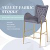 28.75inch Counter Height Bar Stools Set of 2, Bar Height Arm Chairs, Velvet Fabric Stools with Golden Legs and Footrests,Gray