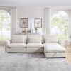 Corduroy Sectional Sofa, L Shaped Couch with Storage Footstool and 3 Pillow, Sectional Couch for Living Room Apartment, Beige