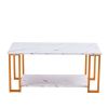 Coffee Table, 2 Layers 1.5cm Thick Marble MDF Rectangle 39.37" L Tabletop Iron Coffee Table , Dining Room, Coffee Shop, Resterant, White Top, Gold Leg