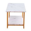 Coffee Table, 2 Layers 1.5cm Thick Marble MDF Rectangle 39.37" L Tabletop Iron Coffee Table , Dining Room, Coffee Shop, Resterant, White Top, Gold Leg