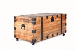 Trunk Table with four wheel Large capacity storage Coffee table, NaturalReclaimed Wood /Black Metal