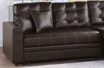 Espresso Convertible Sectional Pull Out Bed Sofa Chaise Reversible Storage Chaise Polyfiber Tufted Couch Lounge