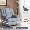 Manual Recliner Chair with Rocker and Swivel in Fabric for Living Room, Blue