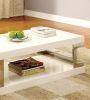 Contemporary Style White 1pc Coffee Table Bottom Shelf High Gloss Lacquer Coating Chrome Frame Accents Living Room Furniture