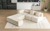 116.5" Sectional Sofa Full-compressed Sofa Couch Free-combined Sofa for Living Room, Beige