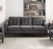 Gray Polished Microfiber Upholstered 1pc Sofa Button Tufted Contoured Arms Solid Wood Frame Couch Casual Living Room Furniture