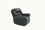 Modern 1pc Manual Motion Recliner Chair Glider Black Color Bonded Leather Armrest Cushion Seating Nailhead Living Room Furniture