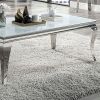 Glam Contemporary 1pc Coffee Table White Glass Top Silver Color Table Living Room Stainless Steel Cabriole-Style Legs