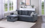 Gray Velvet Convertible Sectional Sofa Pull out Bed Couch Storage Chaise Tufted Reversible 2pc Sectional Living Room