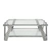 Modern Stainless Steel Coffee Table Set (Set of 3), Double-Layer Clear Tempered Glass Table Top