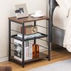 3-Tier Industrial Side Table with Adjustable Mesh Shelf