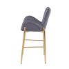 28.75inch Counter Height Bar Stools Set of 2, Bar Height Arm Chairs, Velvet Fabric Stools with Golden Legs and Footrests,Gray