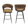 Technical Leather Woven Bar Stool Set of 2,Black legs Barstools No Adjustable Kitchen Island Chairs