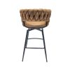 Technical Leather Woven Bar Stool Set of 2,Black legs Barstools No Adjustable Kitchen Island Chairs