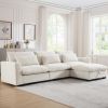 Corduroy Sectional Sofa, L Shaped Couch with Storage Footstool and 3 Pillow, Sectional Couch for Living Room Apartment, Beige