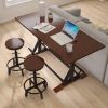 3-Piece Dining Table Set, 59" Wooden Sofa Side Table with Stabilizing Base, Rustic Brown Industrial Adjustable Height Stools