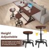 3-Piece Dining Table Set, 59" Wooden Sofa Side Table with Stabilizing Base, Rustic Brown Industrial Adjustable Height Stools