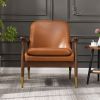 29.2'' Mid-Century Faux Leather Accent Chair with Cushioned Seat, Solid Wood Frame, and Brass-Tipped Legs ‚Äì Perfect for Living Room, Bedroom