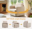 Swivel Accent Chair, Comfy single Sofa chair with storage, Modern arm chair for Living Room, Fabric Swivel Armchair with Metal Base (Beige)