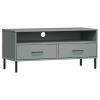 TV Stand with Metal Legs Gray Solid Wood Pine OSLO