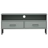 TV Stand with Metal Legs Gray Solid Wood Pine OSLO