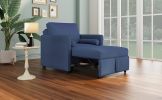 3 in 1 Convertible Sleeper Chair with Adjustable Backrest, Lounger Chair Turns Into Bed, Single Bed for Living Room, Velvet, Ink Blue