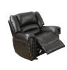 Modern 1pc Manual Motion Recliner Chair Glider Black Color Bonded Leather Armrest Cushion Seating Nailhead Living Room Furniture