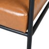 Mid-Century Modern Accent Chair with Brown Faux Leather Upholstery, Padded High Backrest, Metal Frame and Wood Armrests, Perfect for Living Room