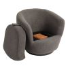 Upholstered Swivel Barrel Armchair with Storage Modern Living Room Side Chair for Bedroom/Office/Reading Spaces - Teddy Fabric Grey