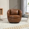 Upholstered Swivel Barrel Armchair with Storage Modern Living Room Side Chair for Bedroom/Office/Reading Spaces - PU Light Brown