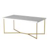 Modern Glam Metal and Faux Marble Coffee Table - Faux White Marble/Gold