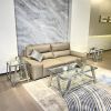 Modern Stainless Steel Coffee Table Set (Set of 3), Double-Layer Clear Tempered Glass Table Top