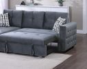 Gray Velvet Convertible Sectional Sofa Pull out Bed Couch Storage Chaise Tufted Reversible 2pc Sectional Living Room