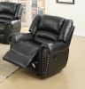 Modern 1pc Manual Motion Recliner Chair Glider Black Color Bonded Leather Armrest Cushion Seating Nailhead Living Room Furniture