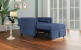 3 in 1 Convertible Sleeper Chair with Adjustable Backrest, Lounger Chair Turns Into Bed, Single Bed for Living Room, Velvet, Ink Blue