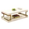 Contemporary Style White 1pc Coffee Table Bottom Shelf High Gloss Lacquer Coating Chrome Frame Accents Living Room Furniture