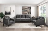 Gray Polished Microfiber Upholstered 1pc Sofa Button Tufted Contoured Arms Solid Wood Frame Couch Casual Living Room Furniture