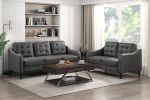 Gray Polished Microfiber Upholstered 1pc Sofa Button Tufted Contoured Arms Solid Wood Frame Couch Casual Living Room Furniture